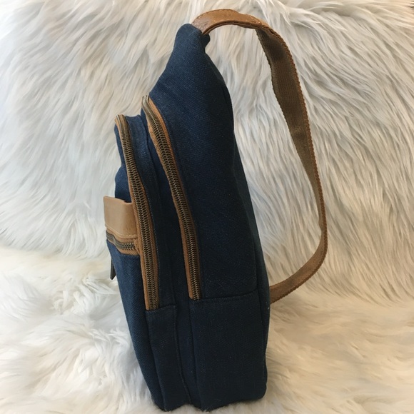 Denim & Vegan Leather Multi Pocket Side Bag - Picture 9 of 13